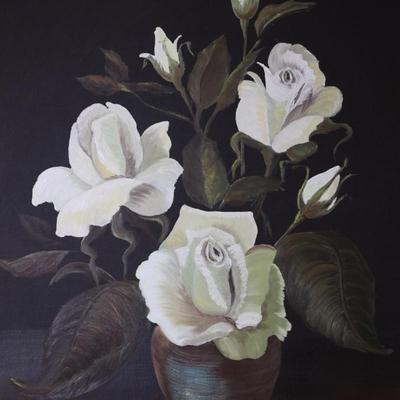 Framed Original Pati Whitright "White Roses"