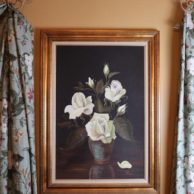 Framed Original Pati Whitright "White Roses"