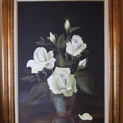Framed Original Pati Whitright "White Roses"