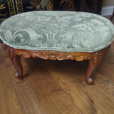 Vintage Carved Wood Swan Design Barrel Chair with Ottoman
