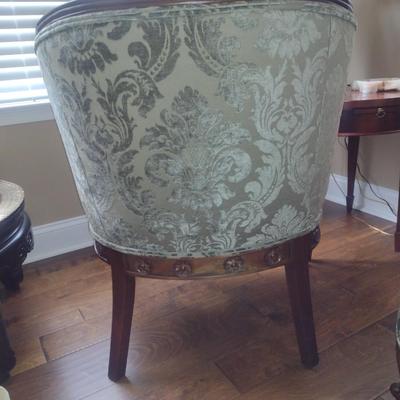 Vintage Carved Wood Swan Design Barrel Chair with Ottoman