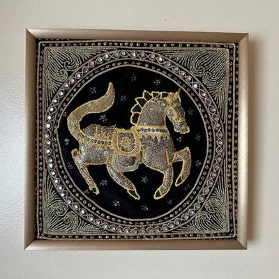 Framed Embroidered Tapestry Kalaga Horse (See Details)