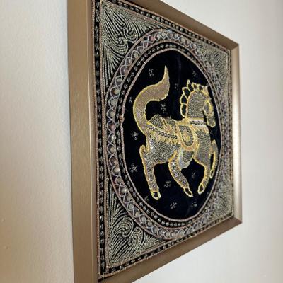 Framed Embroidered Tapestry Kalaga Horse (See Details)