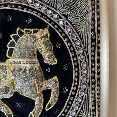 Framed Embroidered Tapestry Kalaga Horse (See Details)
