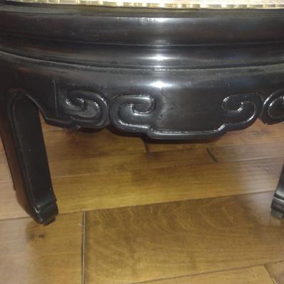 Vintage Round Asian Ming Style Low Coffee Table with Brass Tray- Approx 29 1/4" in Diameter, 15 3/4" Tall