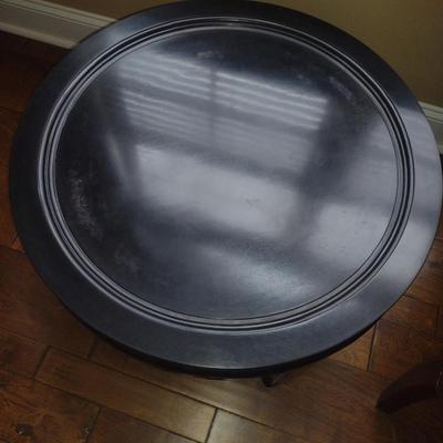 Vintage Round Asian Ming Style Low Coffee Table with Brass Tray- Approx 29 1/4" in Diameter, 15 3/4" Tall