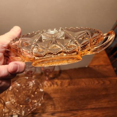 Depression Glass Lot Glasses, Bowl, Serving Dish