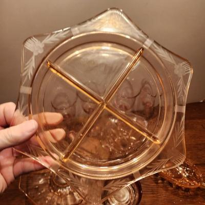 Depression Glass Lot Glasses, Bowl, Serving Dish