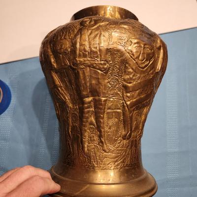 Metal Vase Urn 12" tall 6" opening Elephant People