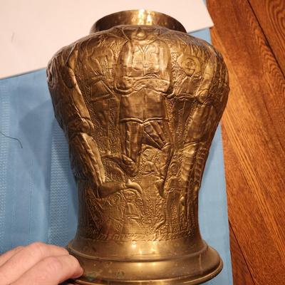 Metal Vase Urn 12" tall 6" opening Elephant People