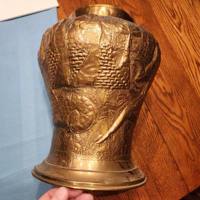 Metal Vase Urn 12" tall 6" opening Elephant People