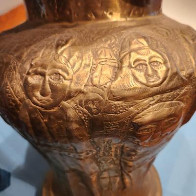 Metal Vase Urn 12" tall 6" opening Elephant People