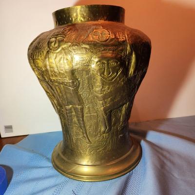 Metal Vase Urn 12" tall 6" opening Elephant People