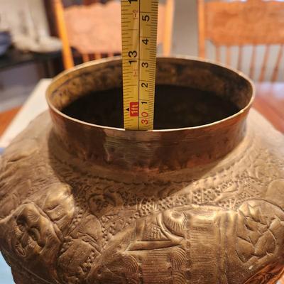 Metal Vase Urn 12" tall 6" opening Elephant People