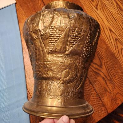 Metal Vase Urn 12" tall 6" opening Elephant People