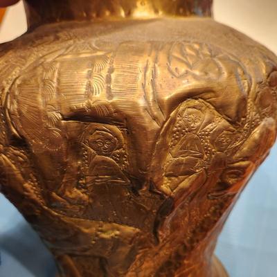 Metal Vase Urn 12" tall 6" opening Elephant People