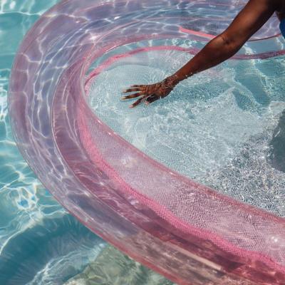 Funboy Mesh Heart Oversized 70" Water Hammock Pool Lounger in Clear Pink