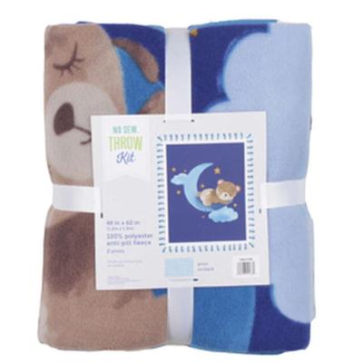 Twinkle Little Star Sleeping Bear No Sew Fleece Blanket Throw Kit - 48" x 60"