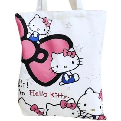 Hello Kitty Canvas Tote Bag w/Pink Bows "Hi I'm Hello Kitty"