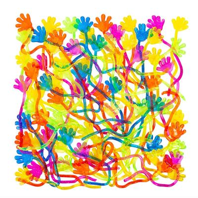 7" Bulk 72 Pc. Bright Solid Color Vinyl Glitter Sticky Hands Birthday Parties, School, Treasure Chest Supplies
