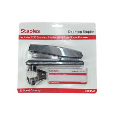 Staples Desktop Stapler Full-Strip 20 Sheet Capacity Black with Remover ST24548