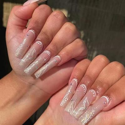 GG - Butterfly Press on Nails Long Coffin Fake Nails Full Cover Glitter Stick on Nails with Design Rhinestones False Nails Spring Acrylic...