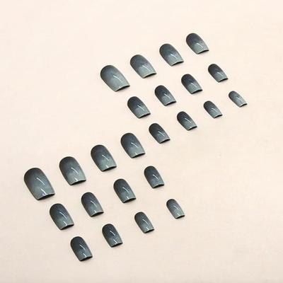 R - Press on Nails Short Medium Square Fake Nails Full Cover Premium Gradual Nude Black Acrylic Nails with Glossy False Nails for Women...