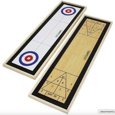 Team Shuster 2-in-1 Solid Wood Mini Shuffleboard and Curling Tabletop Board Game