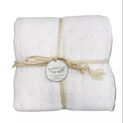 Amari Queen Size Luxury Cotton Blend Quilt White & Blush Pink Cross Stitch Blank