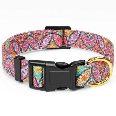 Size Large Colorful Sacred Pink Mandala Art Printed Adjustable Quick Release Nylon Dog Collar w/Durable D-Ring