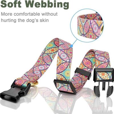 Size Large Colorful Sacred Pink Mandala Art Printed Adjustable Quick Release Nylon Dog Collar w/Durable D-Ring