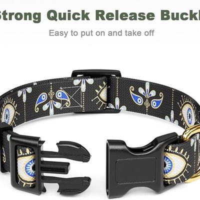 Size Medium Black Sacred Eye Mandala Art Printed Adjustable Quick Release Nylon Dog Collar w/Durable D-Ring
