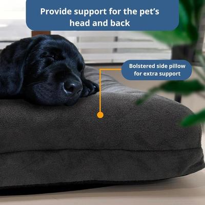 Gray Plush Orthopedic Dog Bed w/Side Bolster Support Pillows Couch for Dogs Pets Cats w/Memory Foam, Anti-Slip Bottom Machine Washable...