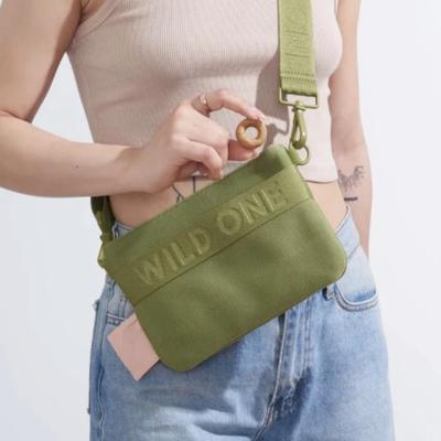 Wild One Recycled Knit Walking Treat Pouch Fanny Pack Cross Body in Moss Green w/One Handed Snap Closure, Poop Bag Area, Exterior Pocket...