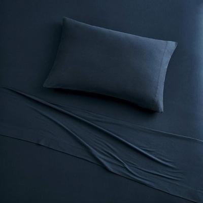 Size Twin Navy Blue Brielle Home Jersey Knit Cotton Sheet Set - 100% Breathable, Soft, T-Shirt Fabric Cotton Material