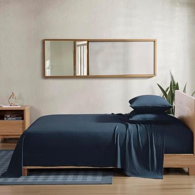 Size Twin Navy Blue Brielle Home Jersey Knit Cotton Sheet Set - 100% Breathable, Soft, T-Shirt Fabric Cotton Material