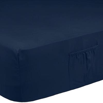 Size Twin/Twin XL Navy Blue AmazonBasics College Dorm Microfiber Sheet Set with Elastic Pockets