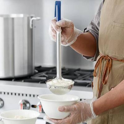 Choice 8 oz. One-Piece Stainless Steel Ladle with Blue Coated Handle