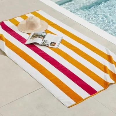 Flamingo Bay 100% Cotton Supersoft Pink & Orange Oversized Cabana Reversible Striped Beach Towel - 38" x 72" - Quick Dry,...