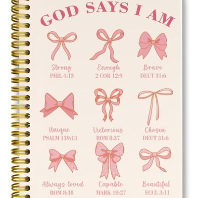 Coquette Pink Bows Bible Notebook, Christian Gifts for Women Girls, God Says I Am Christian Scripture Prayer Joural, Church Notes...
