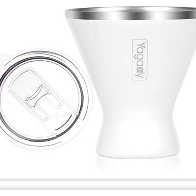 Stainless Steel Martini Tumbler with Lid & Cuttable Silicone Straw - 10oz Vacuum Sealed Insulated Martini Glass - Elegant Design...