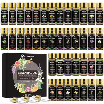 Essential Oils Set 40 Pcs- Natural Essential Oils Kit, Perfect for Diffuser, Humidifier,Aromatherapy, Massage, Soap, Perfume, Candle Bath...