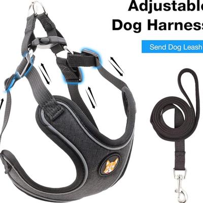 Size Medium Black Adjustable Dog Harness & Leash Set No Pull, Step in Escape Proof & Reflective w/Leash