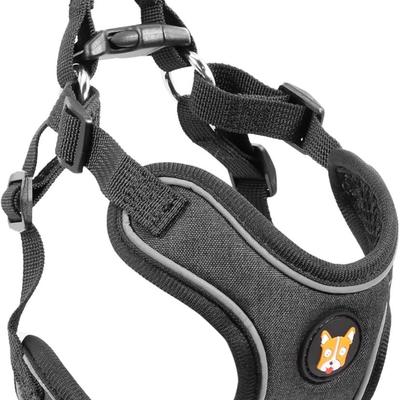 Size Medium Black Adjustable Dog Harness & Leash Set No Pull, Step in Escape Proof & Reflective w/Leash