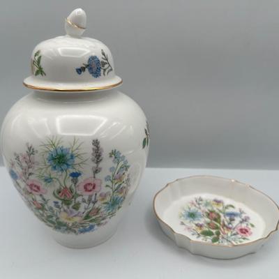 Aynsley “Wild Tudor” Jar with Lid and Dish