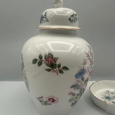 Aynsley “Wild Tudor” Jar with Lid and Dish