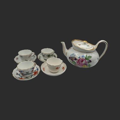 Assortment of MEISSEN Porcelain Tea Teacups with Teapot