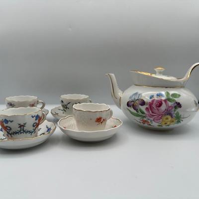 Assortment of MEISSEN Porcelain Tea Teacups with Teapot