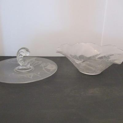 Fostoria Morning Glory Carved Center Handle & Etched Bowl