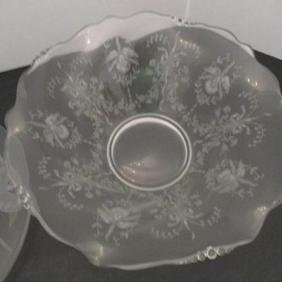 Fostoria Morning Glory Carved Center Handle & Etched Bowl